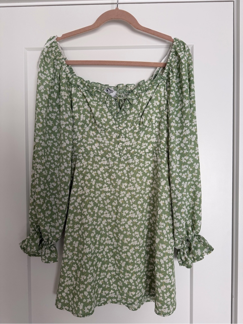 Princess Polly Green Floral Long Sleeve Peasant Dress